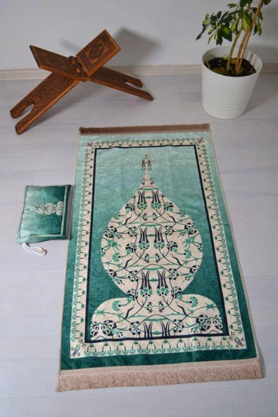 Pratik ve Taşınabilir İpek Dokulu Çantalı Seccade Yeşil ürün görseli