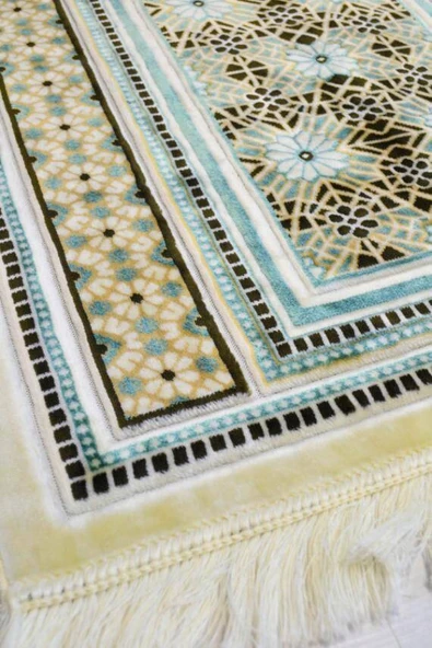Lüks Kadife Seccade - 70x110 cm - Kalın Yumuşak Doku-Mihrap Desen Su Yeşili - Resim 2
