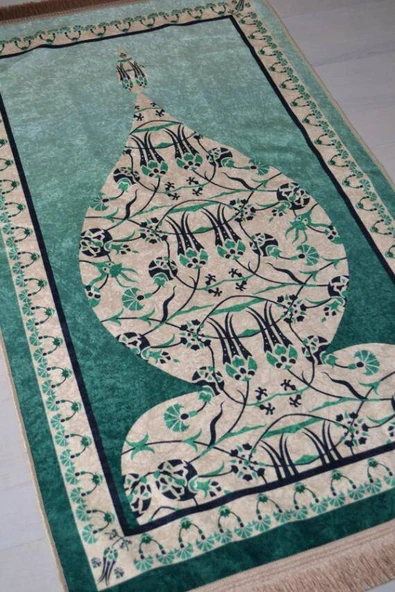 Pratik ve Taşınabilir İpek Dokulu Çantalı Seccade Yeşil - Resim 2