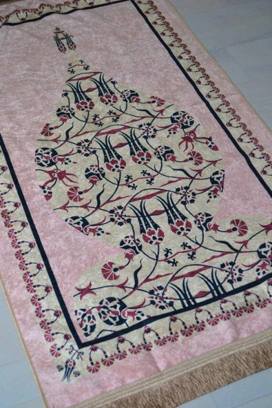 Pratik ve Taşınabilir İpek Dokulu Çantalı Seccade Açık Pembe - Resim 2