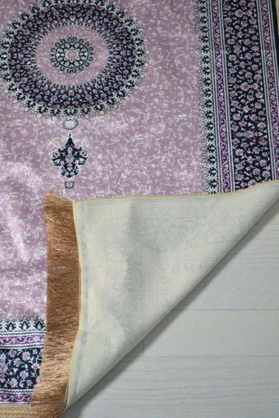 İpek Dokulu Keseli Seccade Mini Çiçek Desenli Lila - Resim 3