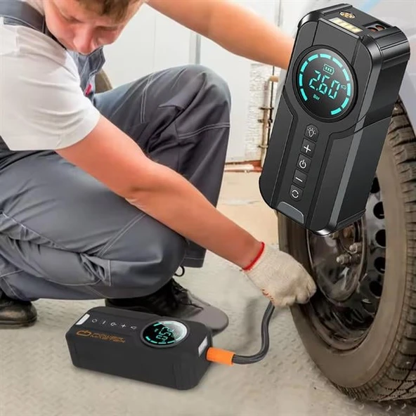 Powermaster Powerbank Araç Akü Şarj Lastik Hava Kompresörü Şişirici Taşınabilir Dijital Kablosuz El Feneri - 5