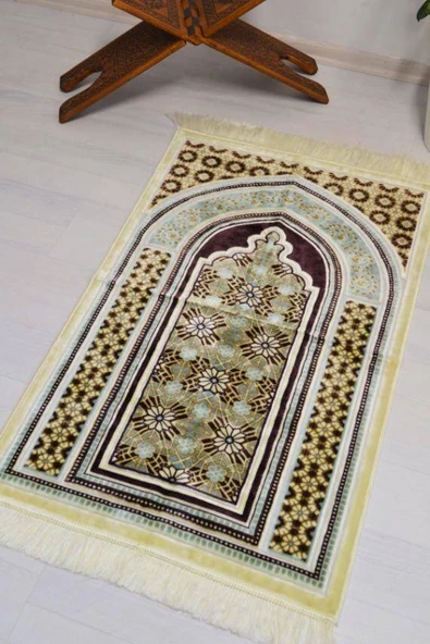 Lüks Kadife Seccade - 70x110 cm - Kalın Yumuşak Doku-Mihrap Desen Mor - Resim 4