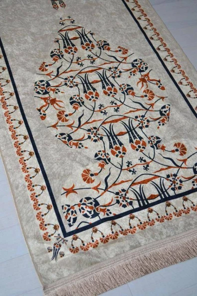 Pratik ve Taşınabilir İpek Dokulu Çantalı Seccade Krem - Resim 2