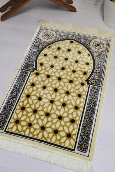 Lüks Kadife Seccade - 70x110 cm - Kalın Yumuşak Doku- Haki - Resim 4