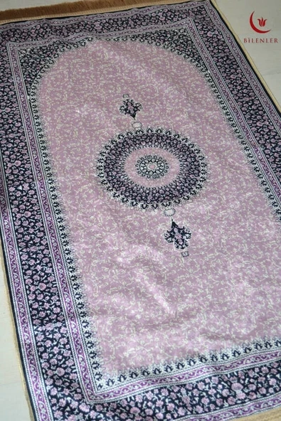 İpek Dokulu Keseli Seccade Mini Çiçek Desenli Lila - 4