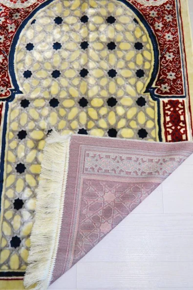 Lüks Kadife Seccade - 70x110 cm - Kalın Yumuşak Doku- Kırmızı - Resim 3