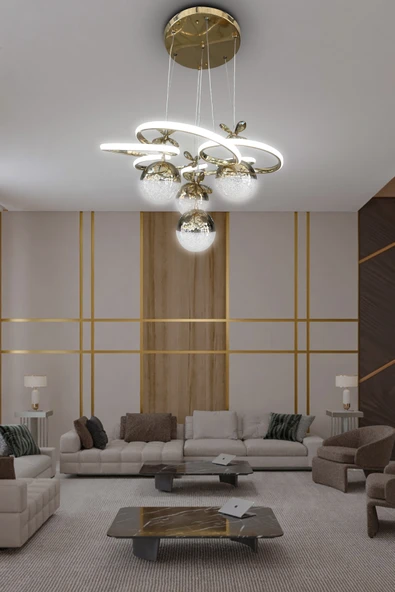 Modern Sarkıt Florya 4 Toplu Led Avize Salon & Oturma Odası Avizesi - 2