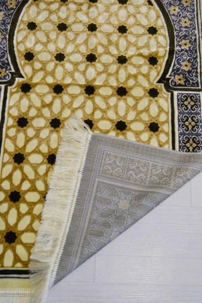 Lüks Kadife Seccade - 70x110 cm - Kalın Yumuşak Doku- Haki - Resim 3