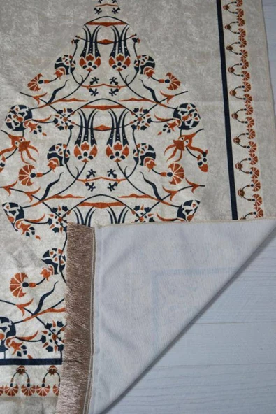 Pratik ve Taşınabilir İpek Dokulu Çantalı Seccade Krem - Resim 3