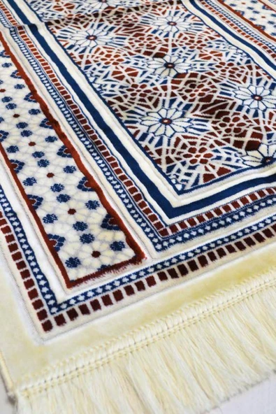 Lüks Kadife Seccade - 70x110 cm - Kalın Yumuşak Doku-Mihrap Desen Lacivert - Resim 2