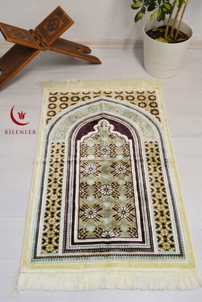 Lüks Kadife Seccade - 70x110 cm - Kalın Yumuşak Doku-Mihrap Desen Mor