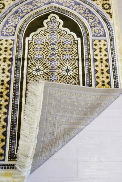 Lüks Kadife Seccade - 70x110 cm - Kalın Yumuşak Doku-Mihrap Desen Haki - Resim 3