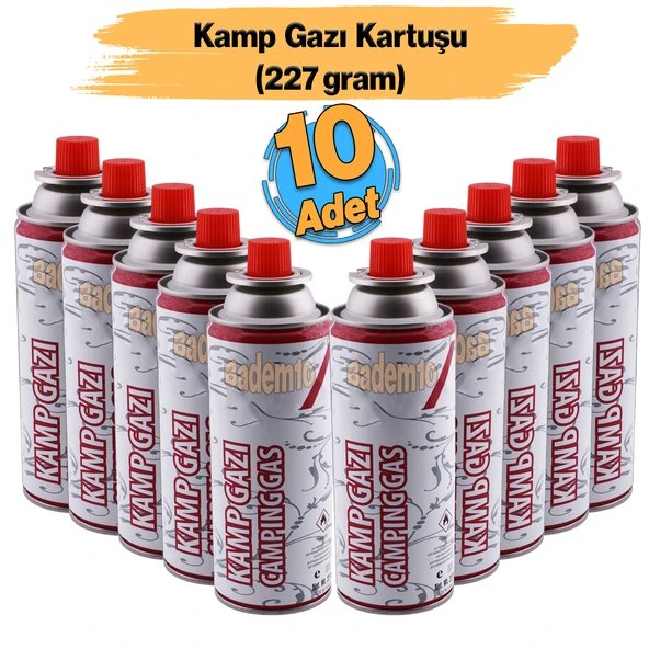 Kamp Gazı (10 Adet) Bütan Propan Tüpü Portatif Ocak Kartuşu Tek kullanımlık Pürmüz Yedeği 227 gr