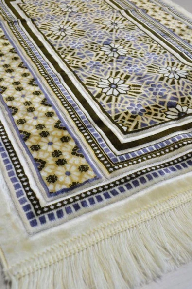 Lüks Kadife Seccade - 70x110 cm - Kalın Yumuşak Doku-Mihrap Desen Haki - Resim 2