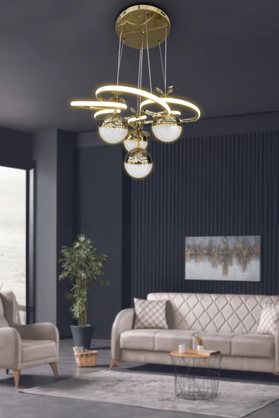 Modern Sarkıt Florya 4 Toplu Led Avize Salon & Oturma Odası Avizesi