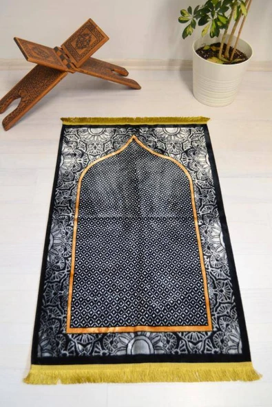 Lüks Kadife Seccade - 70x110 cm - Kalın Yumuşak Doku - Şık ve Konforlu Siyah ürün görseli