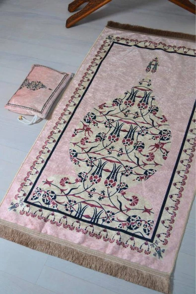 Pratik ve Taşınabilir İpek Dokulu Çantalı Seccade Açık Pembe ürün görseli