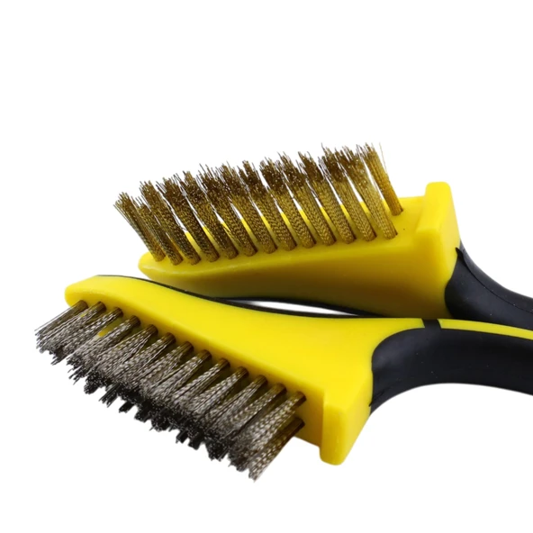 Plastik Saplı 3'lü Set Tel Fırça Metal Çok Amaçlı Temizleme Fırçası Kir Pas Kireç Mangal Izgara - 5