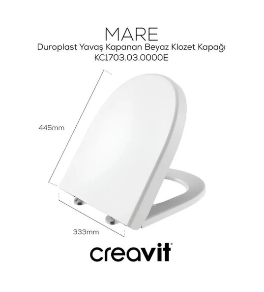 Creavit Mare Duvara Sıfır Kanalsız Klozet + Rezervuar + Duroplast Kapak + Çift Basmalı İç Takım SET - 6