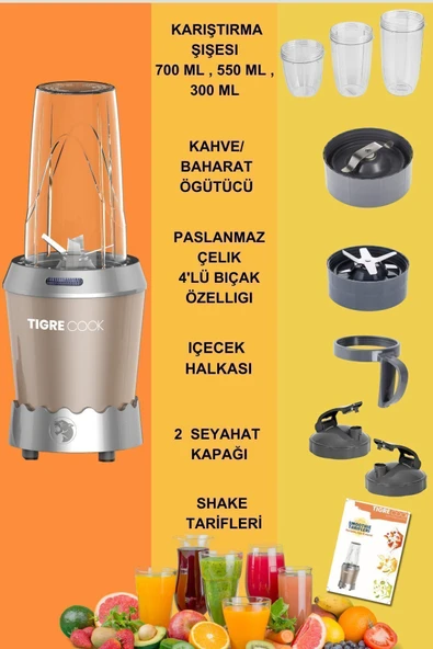 TIGRECOOK Nutrıshake 3 In 1 Kişisel Smoothie Blender Ve Kahve Baharat Öğütücü 1000w - 2