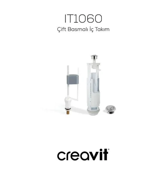 Creavit Mare Duvara Sıfır Kanalsız Klozet + Rezervuar + Duroplast Kapak + Çift Basmalı İç Takım SET - 3