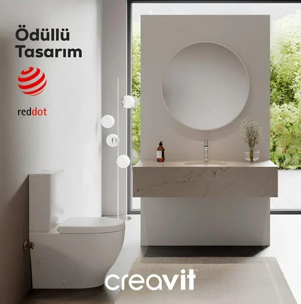 Creavit Mare Duvara Sıfır Kanalsız Klozet + Rezervuar + Duroplast Kapak + Çift Basmalı İç Takım SET - 4