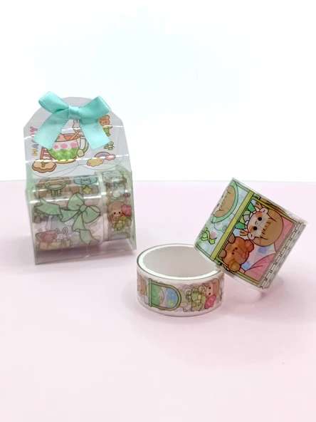 Fiyonk Çantalı Şirin Kız Ayı Tavşan Şeffaf Desenli Bant - Yeşil - Resim 2