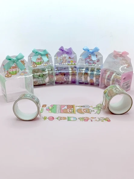 Fiyonk Çantalı Şirin Kız Ayı Tavşan Şeffaf Desenli Bant - Yeşil - Resim 4