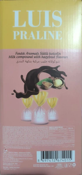 Luis Praline Fındık Aromalı Sütlü Kokolin Çikolatalı Şeker 2 Kg - 3