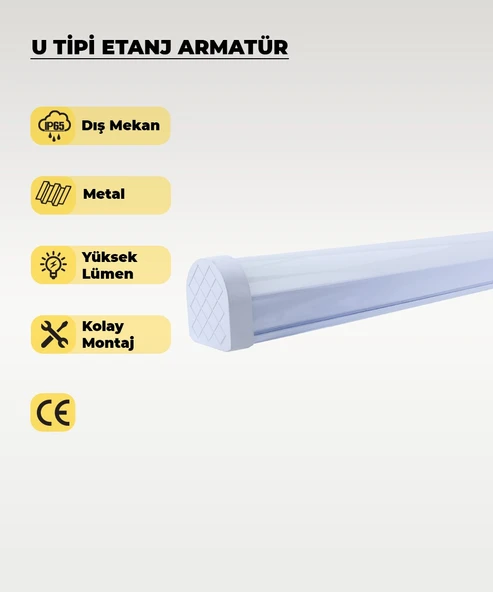 54W U Tipi Etanj Armatür 6500K Beyaz Işık - IP65