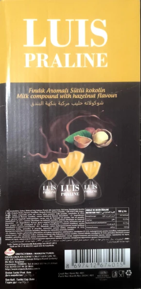 Luis Praline Fındık Aromalı Sütlü Kokolin Çikolatalı Şeker 2 Kg - 4