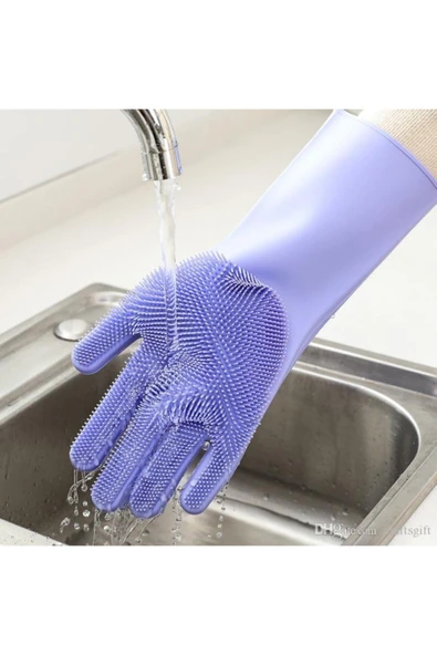 Tilbe Home Silikon Eldiven Bulaşık Yıkama Eldiveni Dayanıklı Kaymaz Tırtıklı Eldiven Fırın Mutfak Eldiveni - 3
