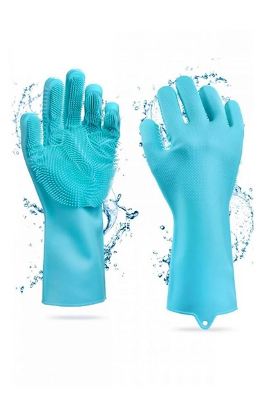 Tilbe Home Silikon Eldiven Bulaşık Yıkama Eldiveni Dayanıklı Kaymaz Tırtıklı Eldiven Fırın Mutfak Eldiveni