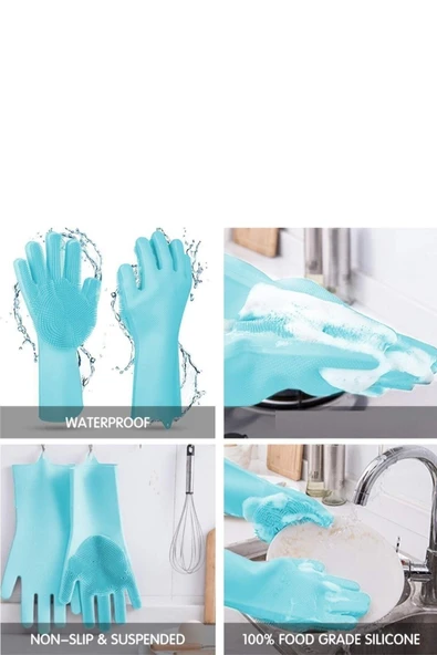 Tilbe Home Silikon Eldiven Bulaşık Yıkama Eldiveni Dayanıklı Kaymaz Tırtıklı Eldiven Fırın Mutfak Eldiveni - 3