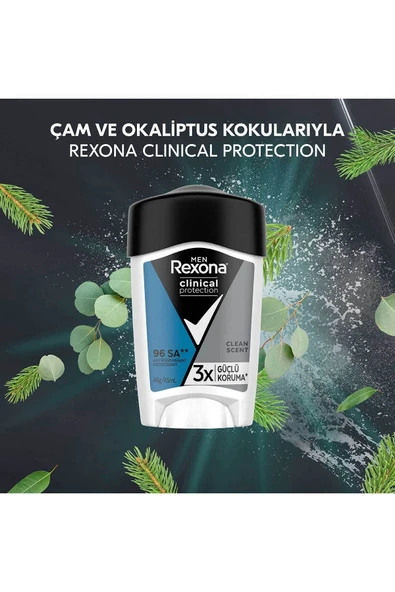 REXONA MEN CLİNİCAL PROTECTİON ERKEK STİCK DEODORANT CLEAN SCENT 3X GÜÇLÜ KORUMA 45 ML - 6