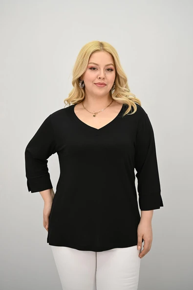 Kadın Büyük Beden Bantlı V yaka Bluz 1919-25 - 2