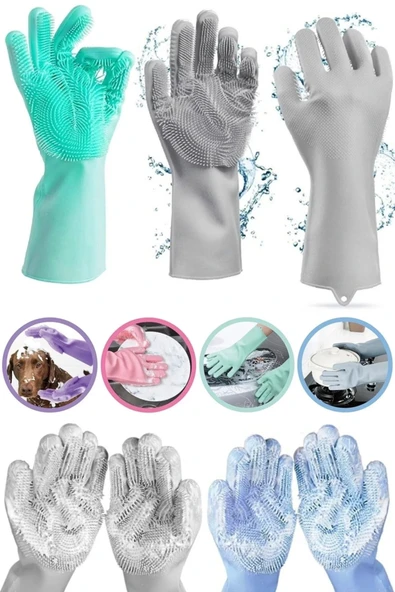 Tilbe Home 2'li ihirli Silikon Bulaşık Yıkama Eldiveni Tencere Tava Ovma Lavabo Mutfak Fırın Temizlik Iş Eldiven - 6