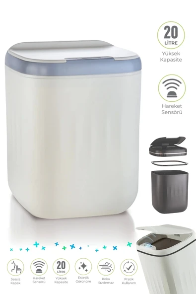 Tilbe Home Akıllı Teknolojik Sensörlü Çöp Kovası Ofis Banyo Mutfak 20L UV Işık Antibakteriyel Koku Geçirmez