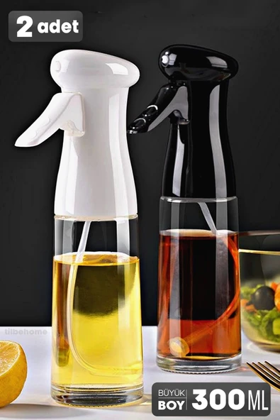Tilbe Home 2li Büyük Cam Sprey Yağdanlık Airfryer Püskürtmeli Sprey Şişe Ayçiçek Zeytinyağı Sirkelik 300 ml