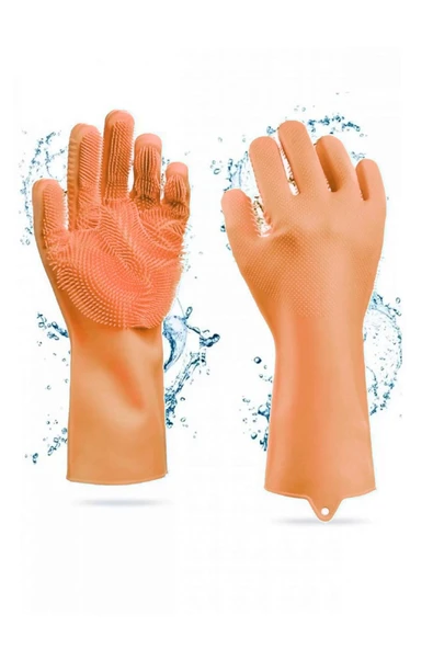 Tilbe Home 2'li Silikon Eldiven Bulaşık Yıkama Eldiveni Dayanıklı Kaymaz Tırtıklı Eldiven Fırın Mutfak Eldiveni - 2