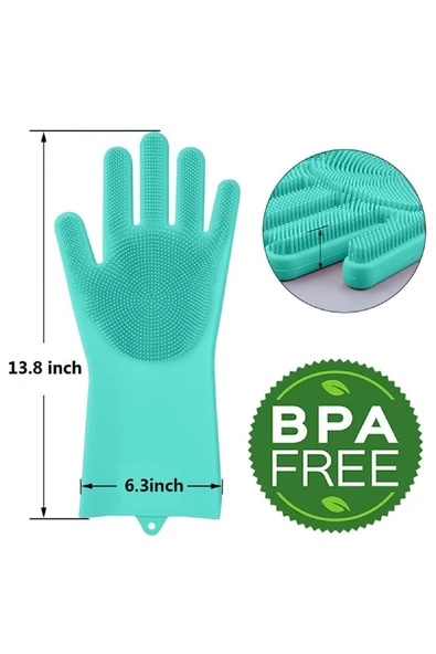 Tilbe Home Silikon Eldiven Bulaşık Yıkama Eldiveni Dayanıklı Kaymaz Tırtıklı Eldiven Fırın Mutfak Eldiveni - 2