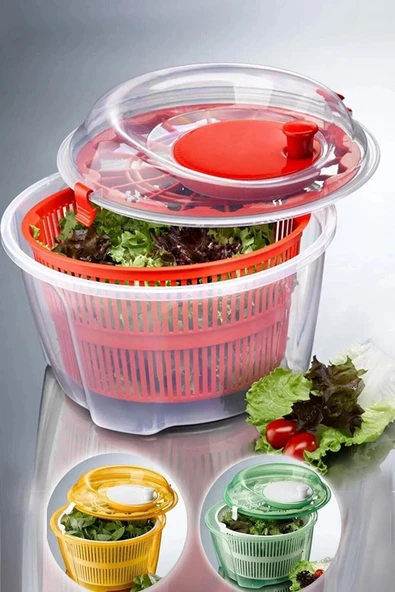 Tilbe Home Salata Kurutucu Meyve Sebze Kurutma Makinesi Kilitli Yeşillik Süzgeci Kollu Çevirmeli Salad Spinner - 4