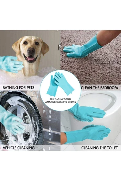 Tilbe Home Sihirli Bulaşık Yıkama Eldiveni Dayanıklı Kaymaz Tırtıklı Renkli Eldiven Fırın Mutfak Eldiveni - 3