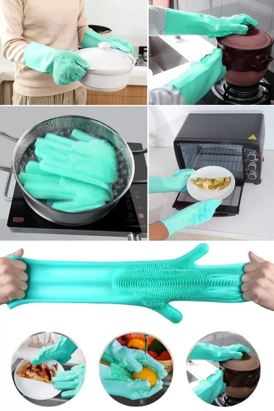 Tilbe Home 2'li Magic Sihirli Silikon Bulaşık Araç Yıkama Evcil Hayvan Yıkama Eldiveni Mutfak Ev Temizlik Eldiveni - 2