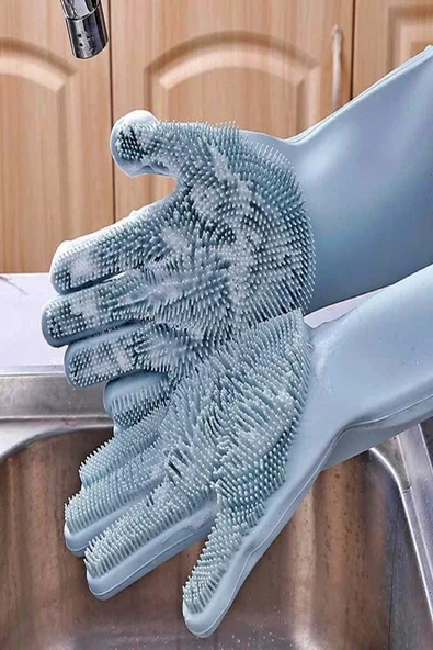 Tilbe Home 2'li Sihirli Silikon Bulaşık Yıkama Eldiveni Tencere Tava Ovma Lavabo Mutfak Fırın Temizlik Iş Eldiveni - 4