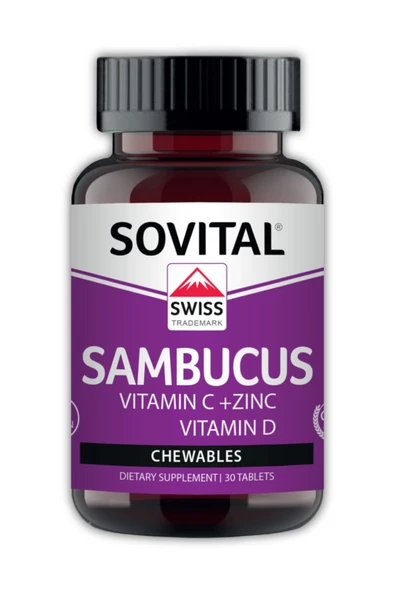 SOVITAL Premium Sambucus +vitamin C +zinc +vitamin D 30 Çiğneme Tableti