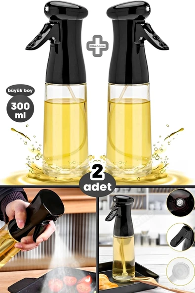 Tilbe Home Büyük Sprey Yağdanlık, Airfryer Püskürtmeli Sprey Cam Şişe Ayçiçek Zeytinyağı Sirkelik 300 ml
