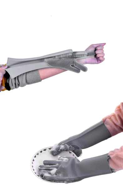 Tilbe Home 2'li Sihirli Silikon Bulaşık Yıkama Eldiveni Tencere Tava Ovma Lavabo Mutfak Fırın Temizlik Iş Eldiveni - 5