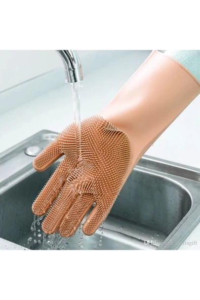 Tilbe Home 2'li Silikon Eldiven Bulaşık Yıkama Eldiveni Dayanıklı Kaymaz Tırtıklı Eldiven Fırın Mutfak Eldiveni - 3